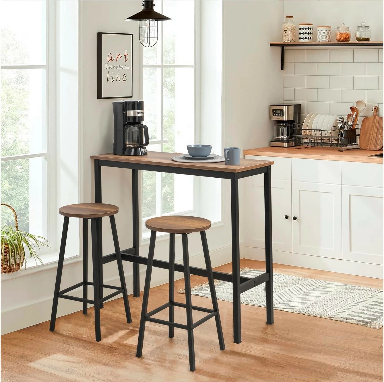 Set tavoline për bar me karrige (3 copë), Skye Decor, Mola Set 100, ngjyrë e zezë