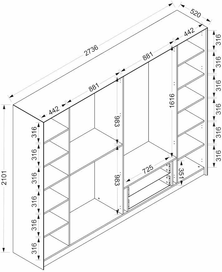 Dollap Skye Decor, i bardhë e i zi, 270x210x52 cm, 8 pjesë