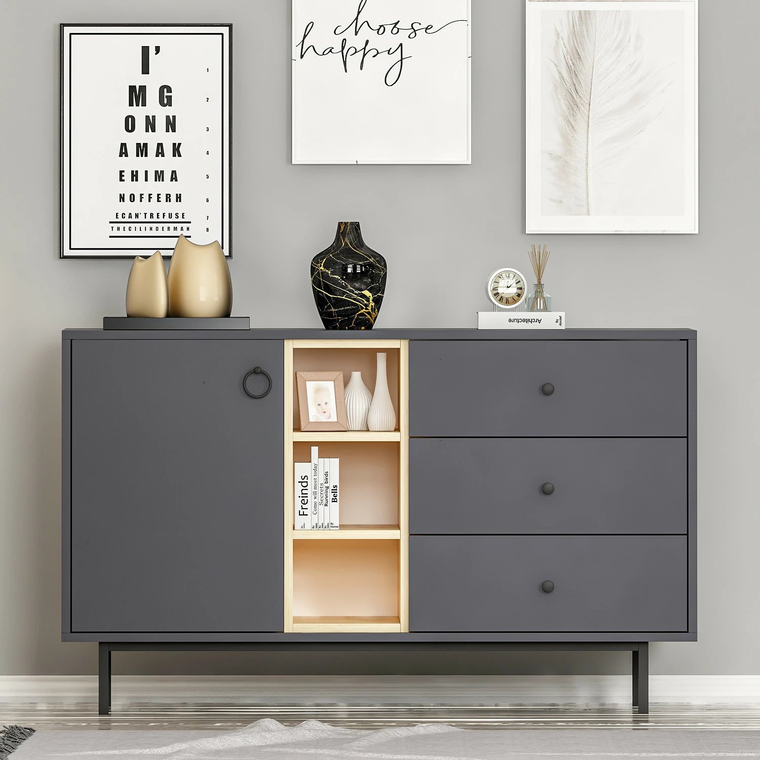 Konsol industrial Hanah Home, ngjyrë natyrale-antracit