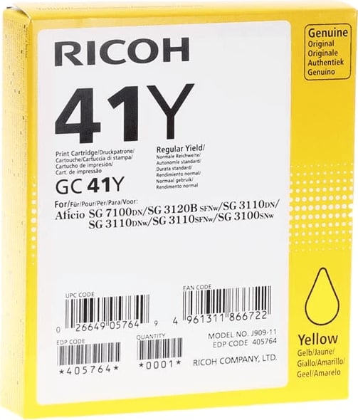 Kartutsh boje Ricoh GC41Y 405764 rendiment 2200 faqe standard, e verdhë