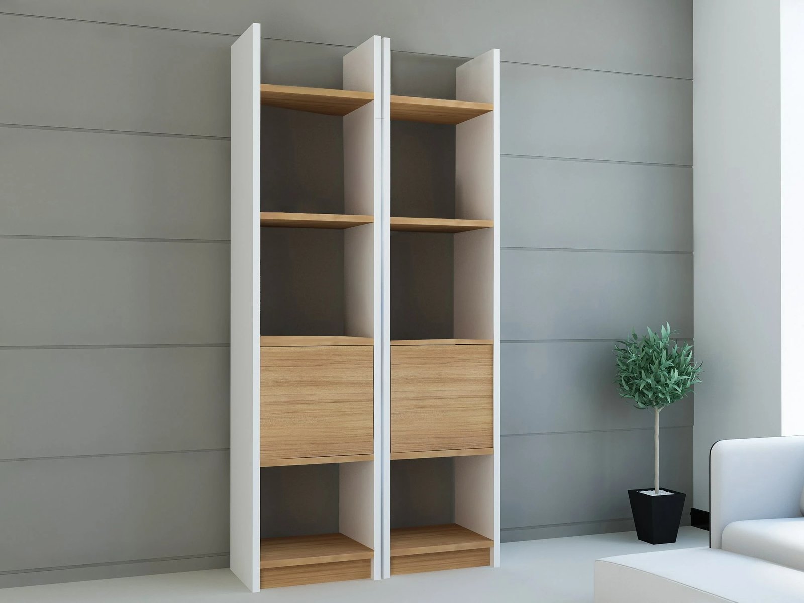 Raft librash Hanah Home, Esbi 102, i bardhë dhe teak