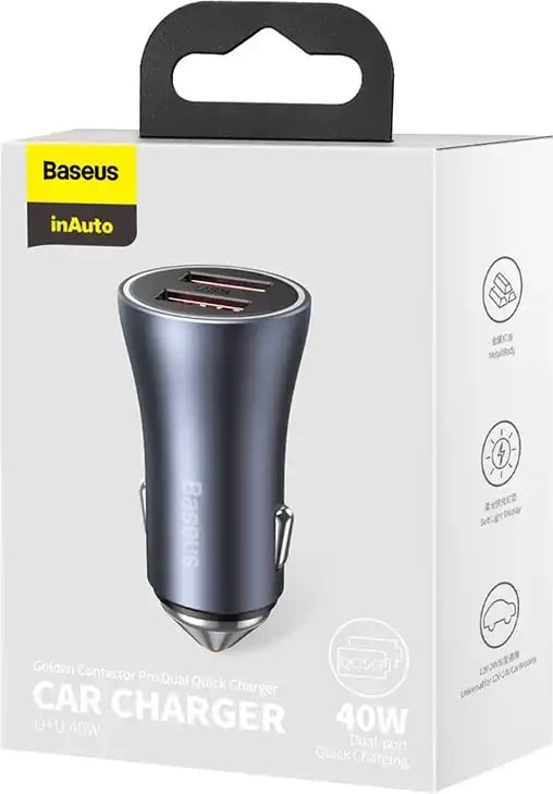 Karikues veture Baseus Golden Contactor Pro, 2x USB, 40W, Gri