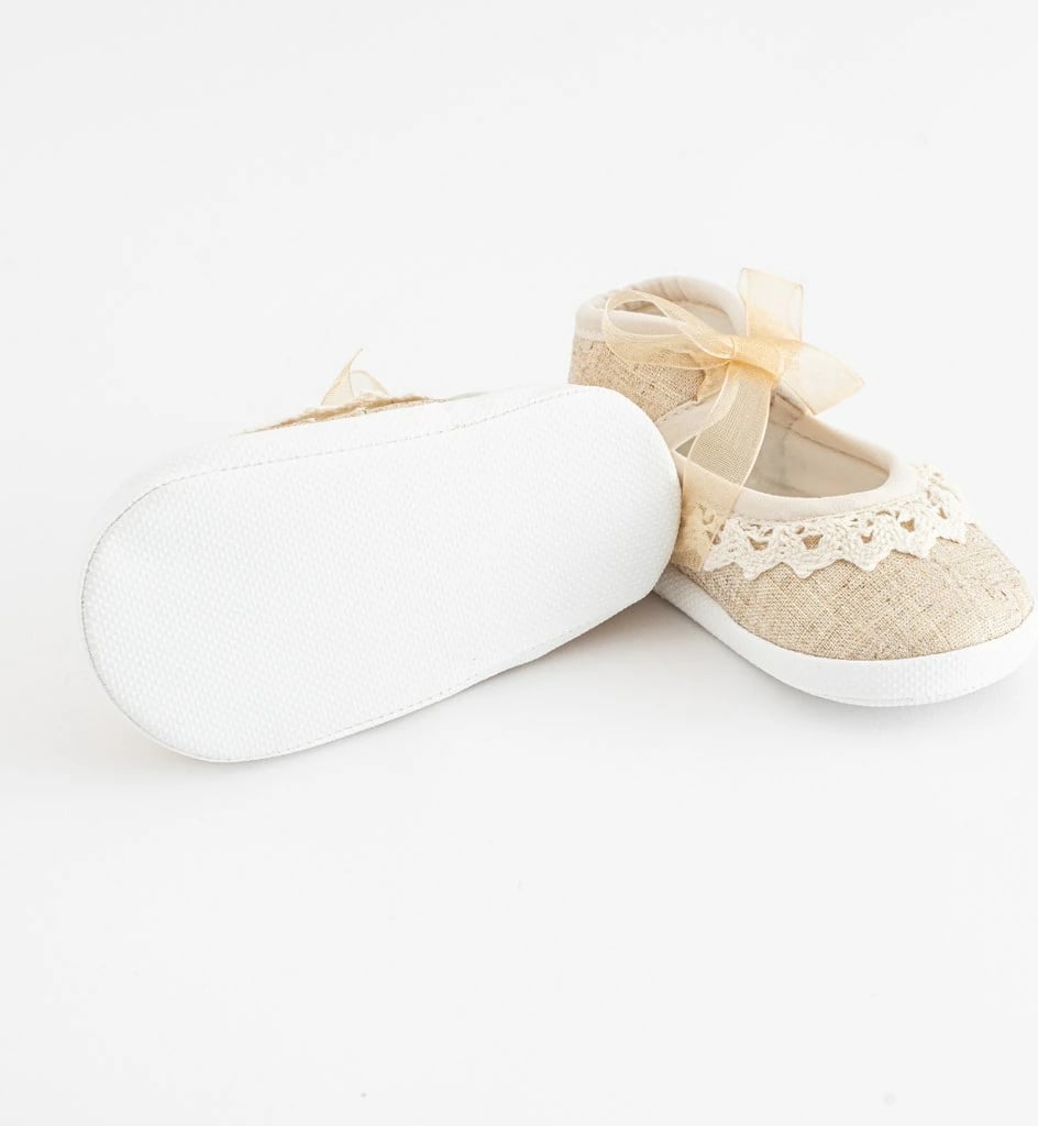 papuçe bebe me dantellë, New Baby, 12–18 m, shollë PVC e hollë BPA-free, ngjyrë kafe