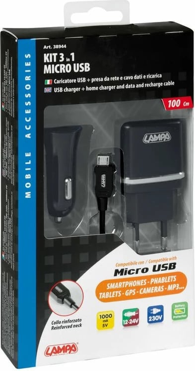 Mbushes 3ne1 Micro, Usb, Prize 12/24v 230v