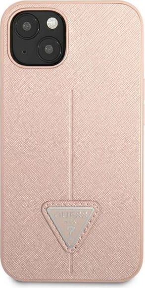 Mbështjellës Guess GUHCP13SPSATLP për iPhone 13 mini 5.4", Saffiano Triangle, Rozë