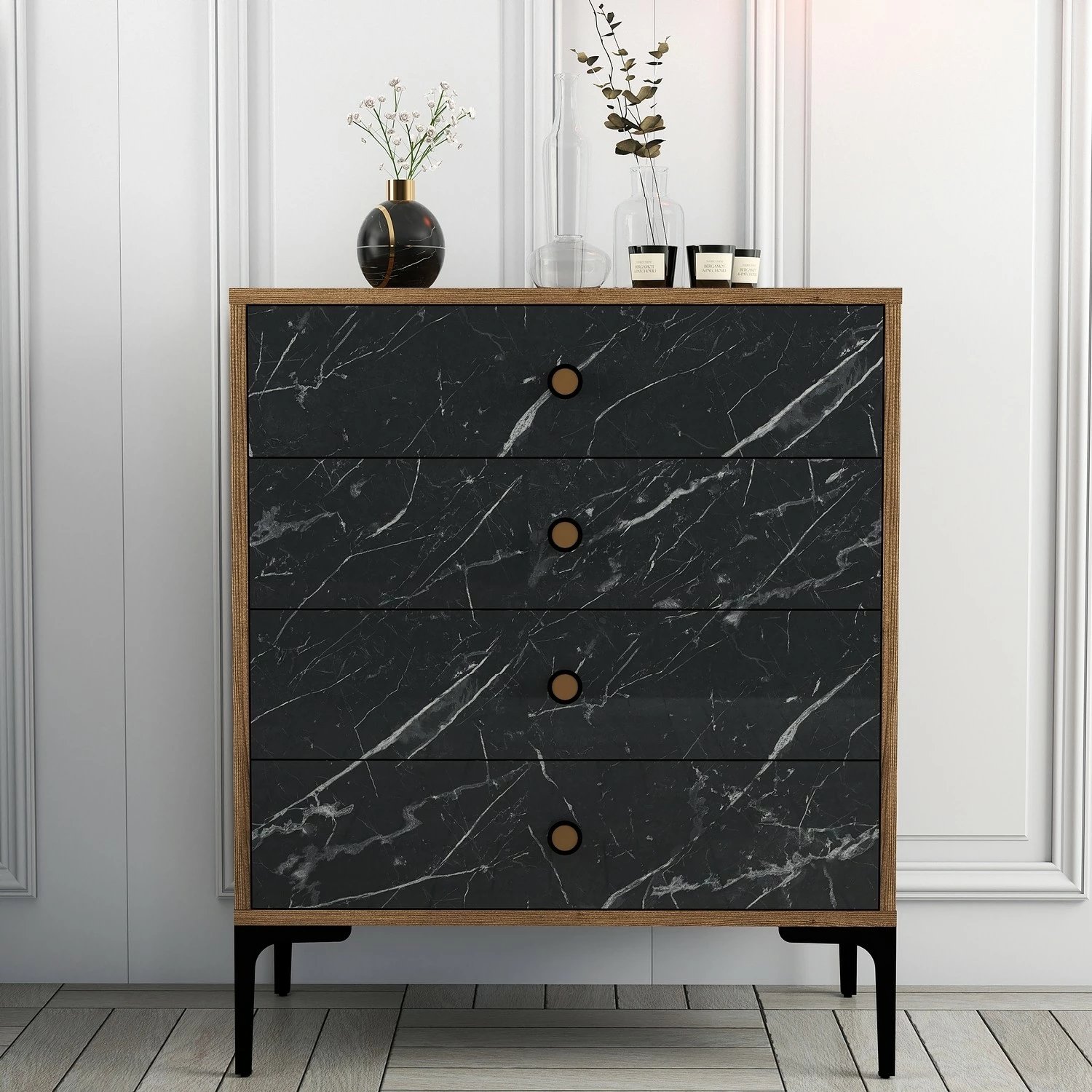 Komodë Hanah Home, Lizbon 541, ngjyrë arre, e zezë