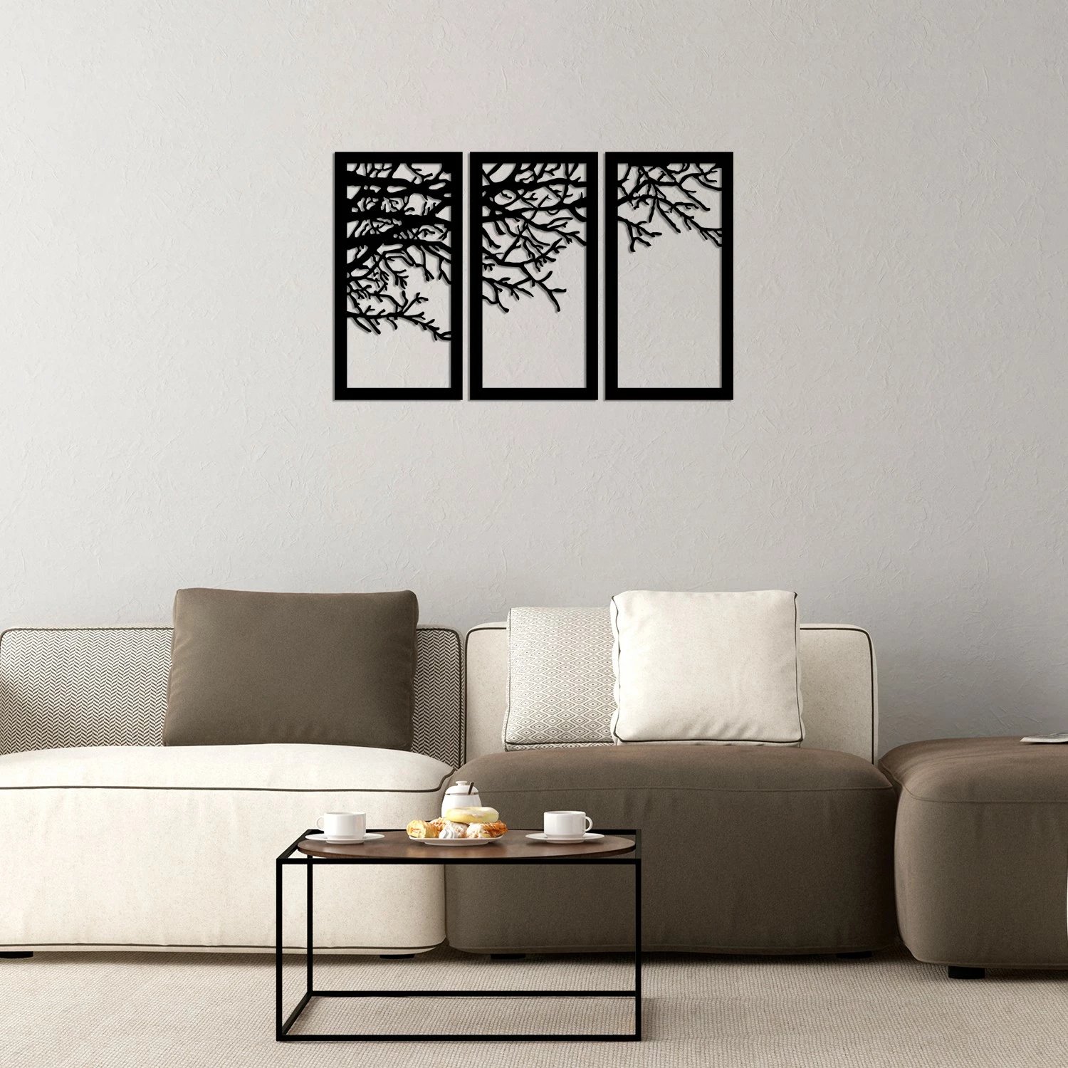 Aksesor dekorativ metalik për mur, Wallity Agaç 11, ngjyrë e zezë, 112x70cm