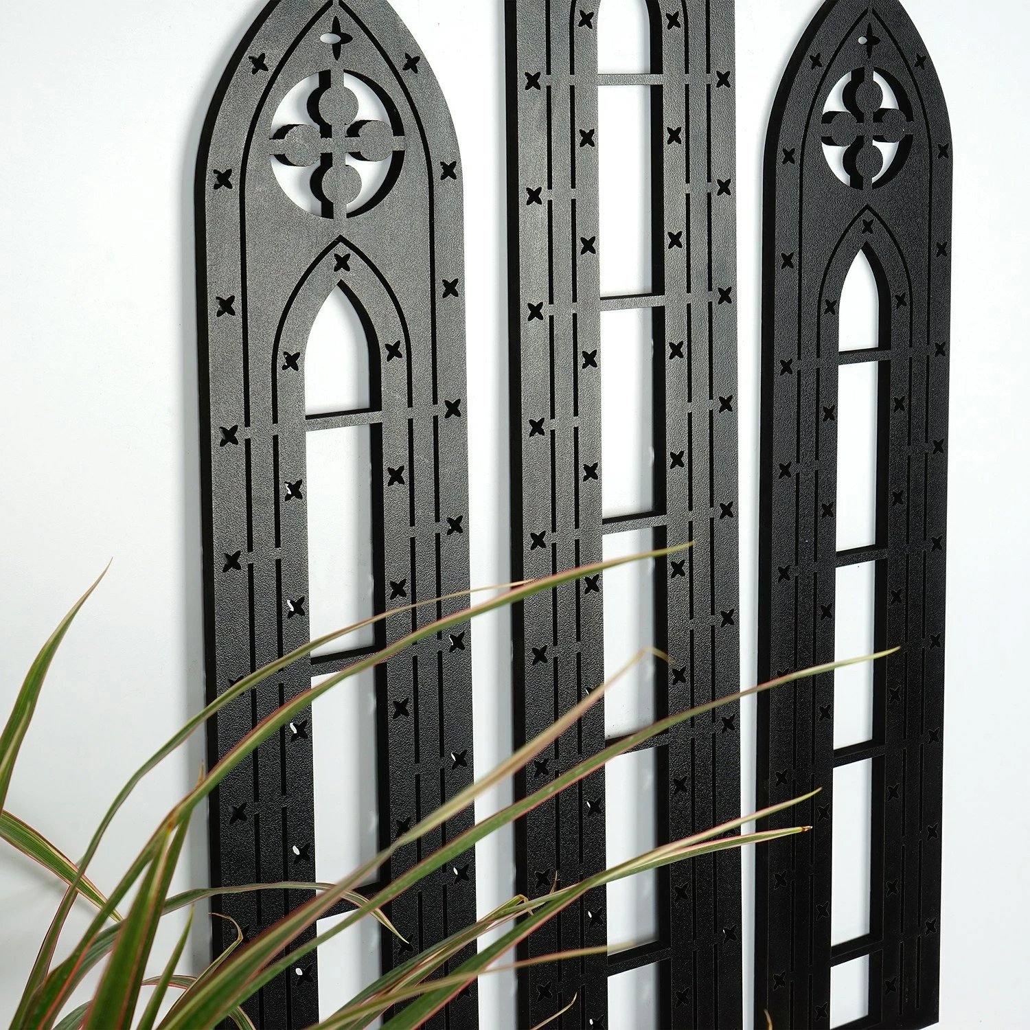 Aksesor dekorativ prej druri për mur, Wallity, CRY022, set prej 3 copash, ngjyrë e zezë