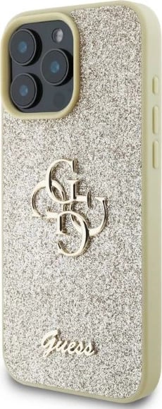 Mbështjellës Guess Fixed Glitter Big 4G për iPhone 16 Pro Max 6.9", TPU hardcase, ari