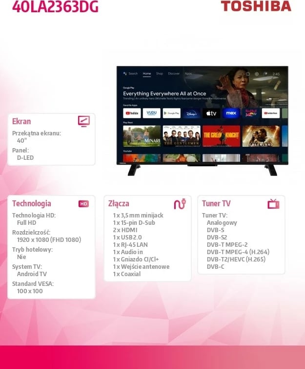Televizor Smart Toshiba 40LA2363DG, 40 inç, Full HD, Android TV, i zi
