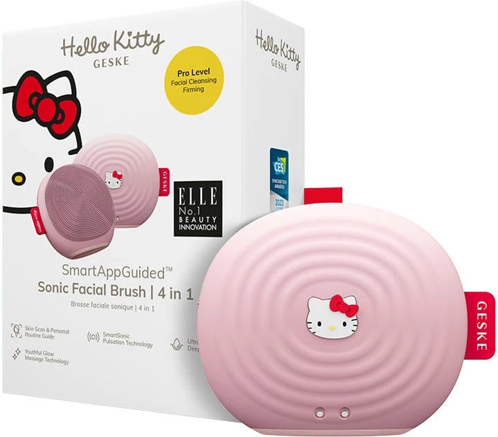 Furçë elektrike për pastrim fytyre Geske HK000011PI01, 4-në-1, me aplikacion, Hello Kitty pink