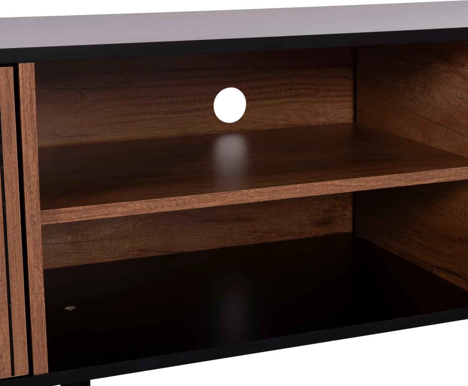 Komodë TV KRUDEN, melaminë, ngjyrë e zezë-dru natyral, 180x40x51cm