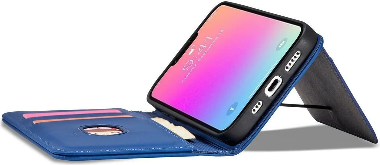 Mbështjellës magnetik Hurtel për Samsung Galaxy S23 Ultra me kapak, portofol dhe mbajtës, Blu