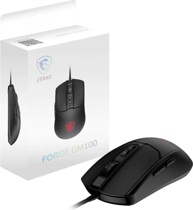 Maus MSI Forge GM100, me kabllo, RGB, 6400 DPI, i zi