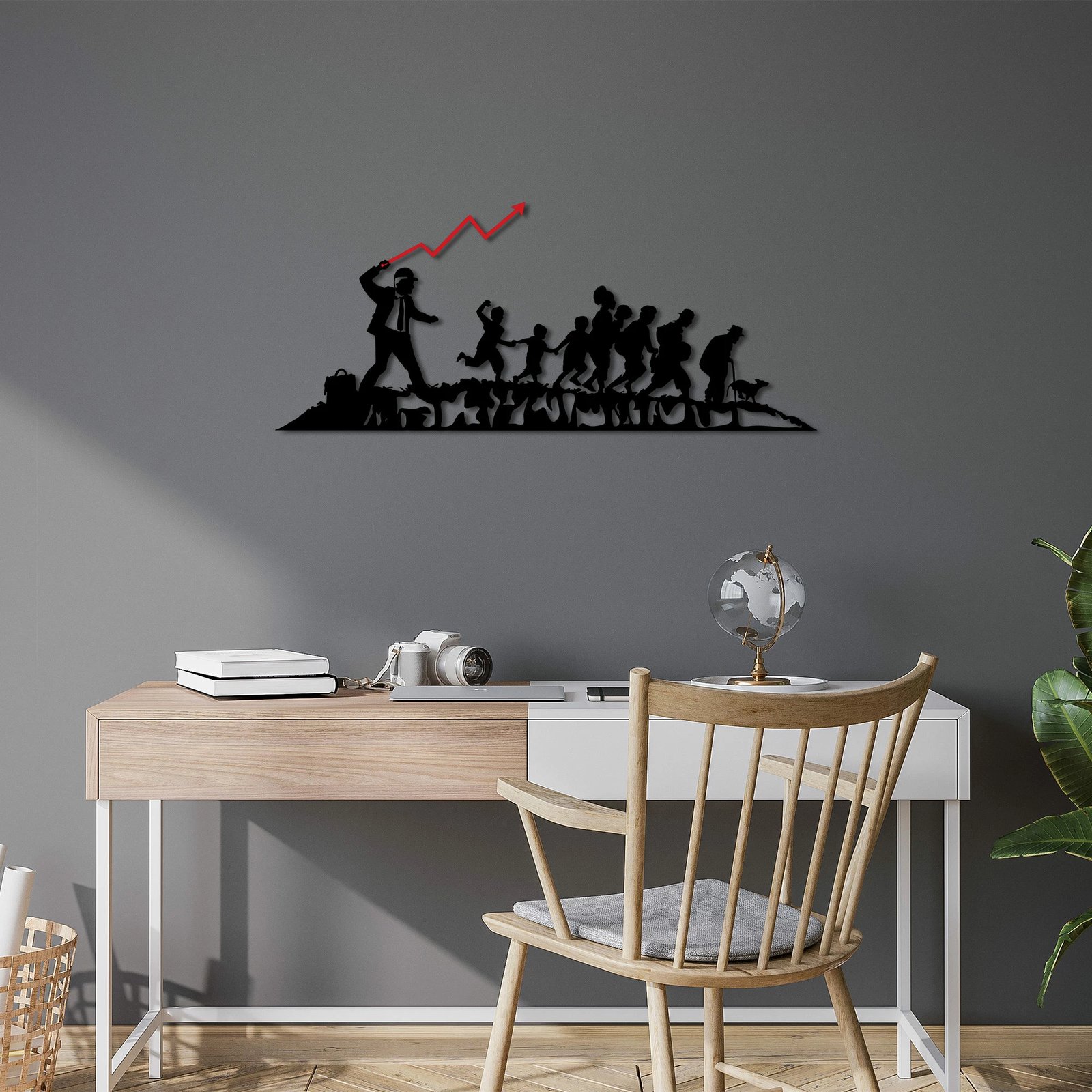 Aksesor dekorativ metalik për mur, Wallity Banksy - 4, i zi dhe i kuq, 30x70cm