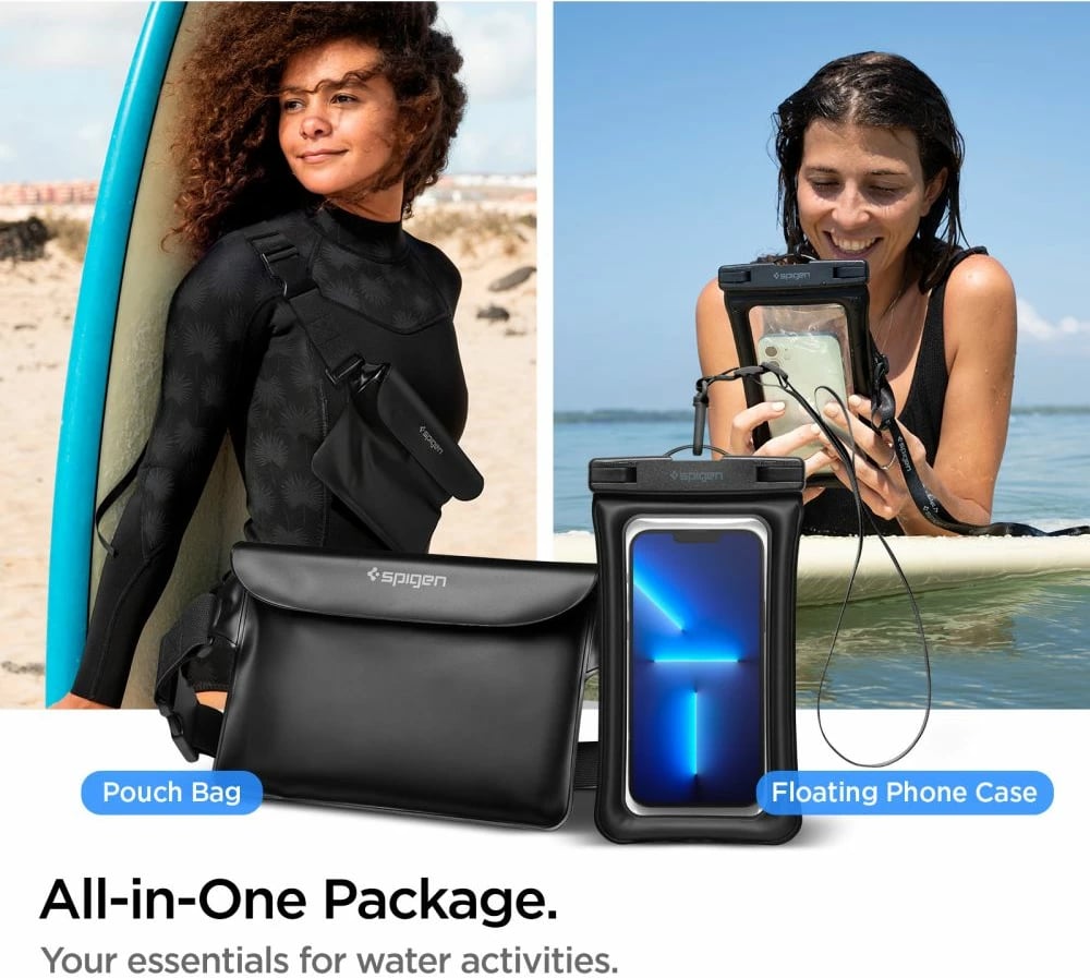 Set çantë beli dhe mbështjellës telefoni Spigen Aqua Shield A621, IPX8, e zezë