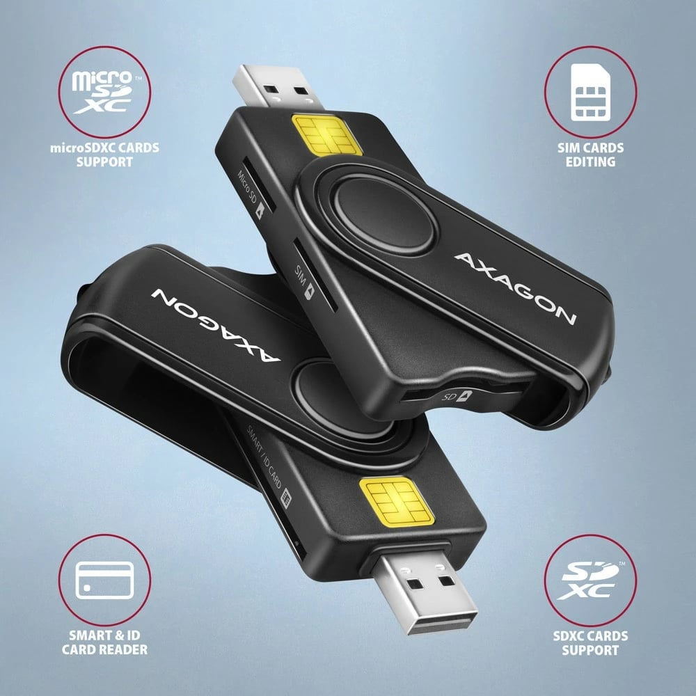 Lexues kartelash AXAGON CRE-SMP2A, USB 2.0, SD/microSD/SIM/ID, i zi