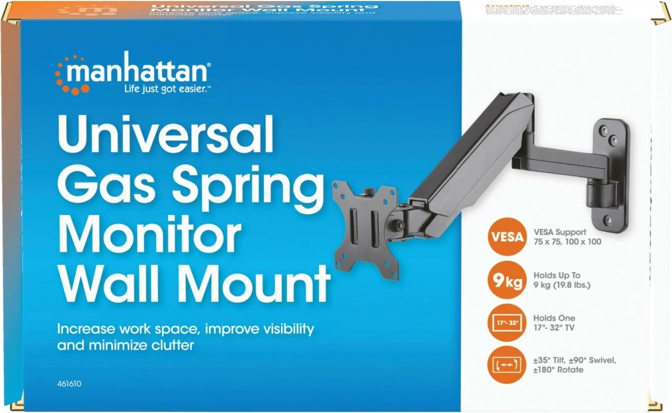 Mbajtëse muri për TV/monitor Manhattan 461610, 17-32 inç, gas spring, e zezë Mbajtëse muri për TV/monitor Manhattan 461610, 17-32 inç, gas spring, e zezë