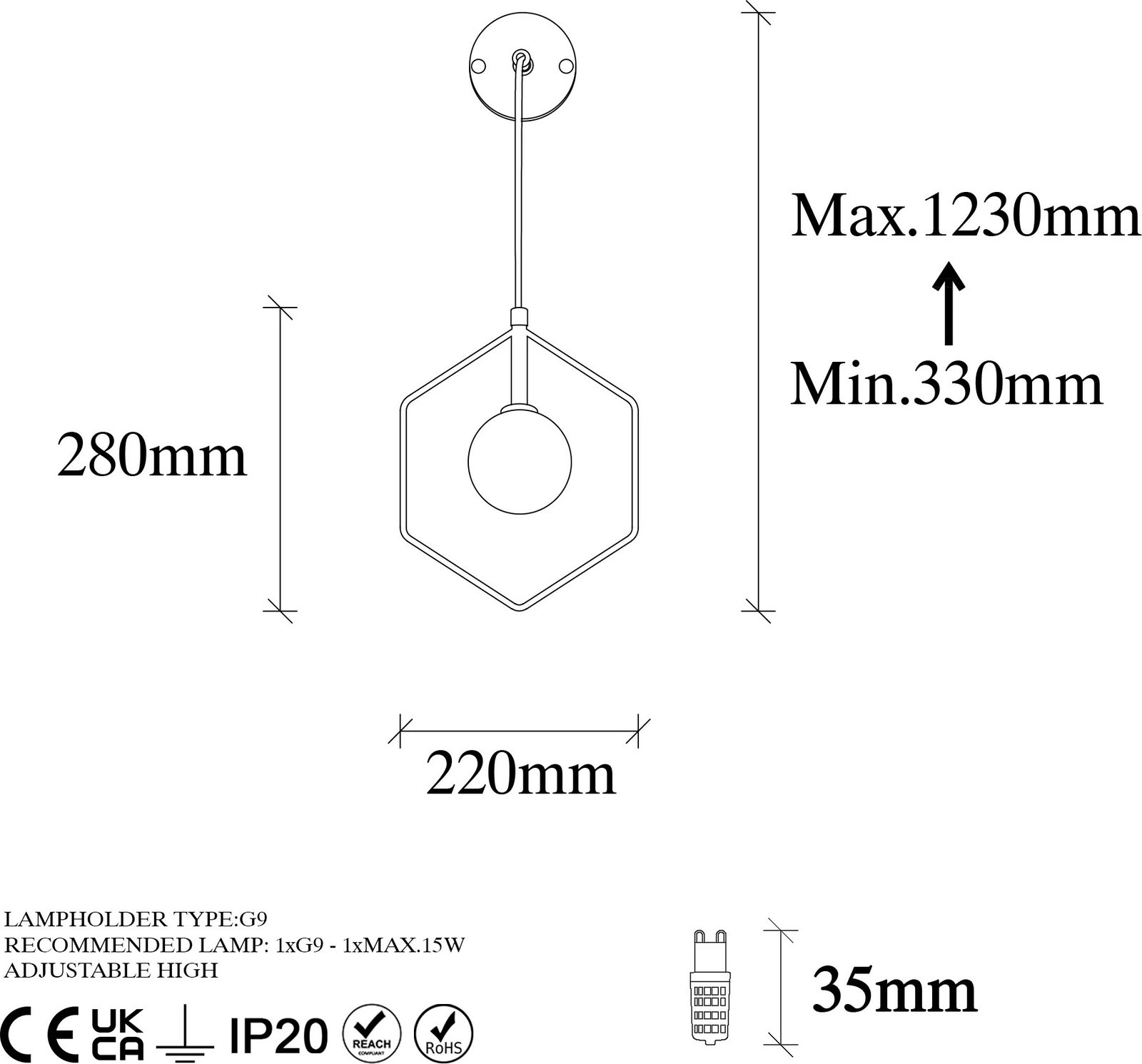 Llambë muri Opviq, Geometri - 11105, e zezë dhe e bardhë