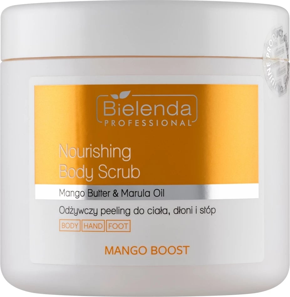 Scrub trupi, duarve dhe këmbëve Bielenda Professional Mango Boost Nourishing për femra, 550g
