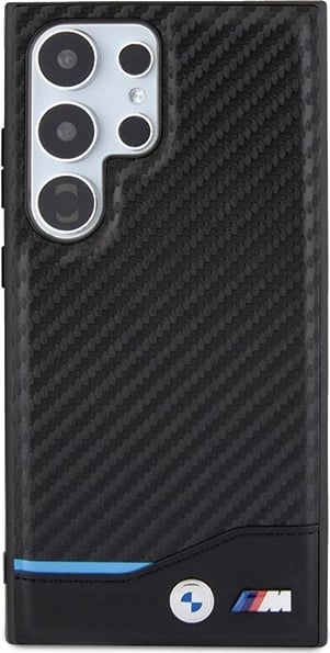 Mbështjellës BMW Leather Carbon për Samsung Galaxy S24 Ultra S928, i zi