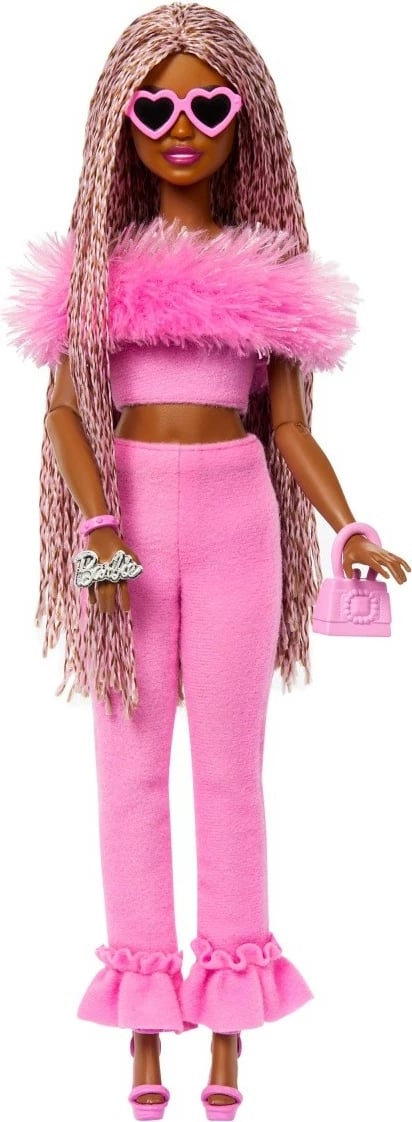 Kukull Barbie Mattel Deluxe Style HYV28 me gërsheta, set 4 pjesësh, Rozë