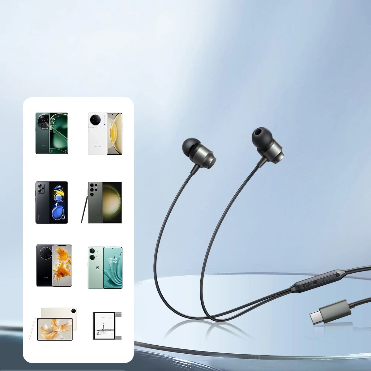 Kufje në vesh Joyroom JR-EC06, USB-C, me mikrofon, drajvera 10 mm Hi‑Fi, kabllo 1.2 m, gri