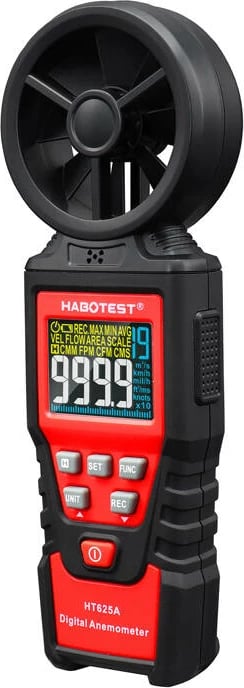 Anemometër digjital Habotest HT625A, me ekran ngjyrë HD, i zi-kuq