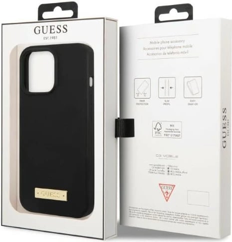Mbështjellës Guess GUHMP13LSPLK për iPhone 13 Pro/13 6.1", silikon, MagSafe, zi