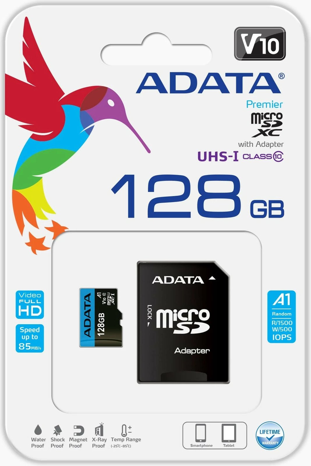 Kartelë memorie ADATA Premier microSDXC 128GB, 100MB/s, Class 10, me adapter