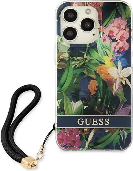 Mbështjellës Guess Flower Strap për iPhone 13 Pro Max 6.7", TPU, Blu me lule