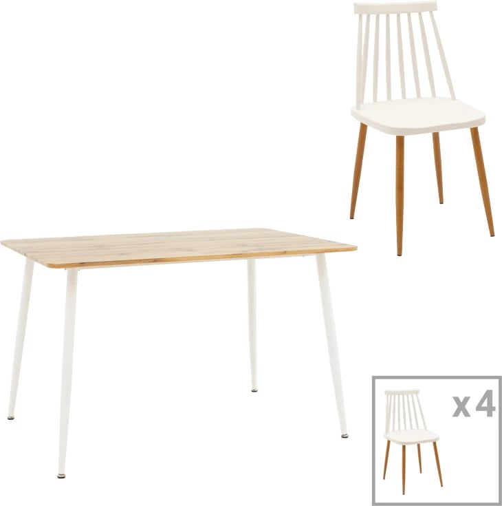 Set tavoline me karrige, ngjyrë e bardhë-sonoma, 120x80x75cm