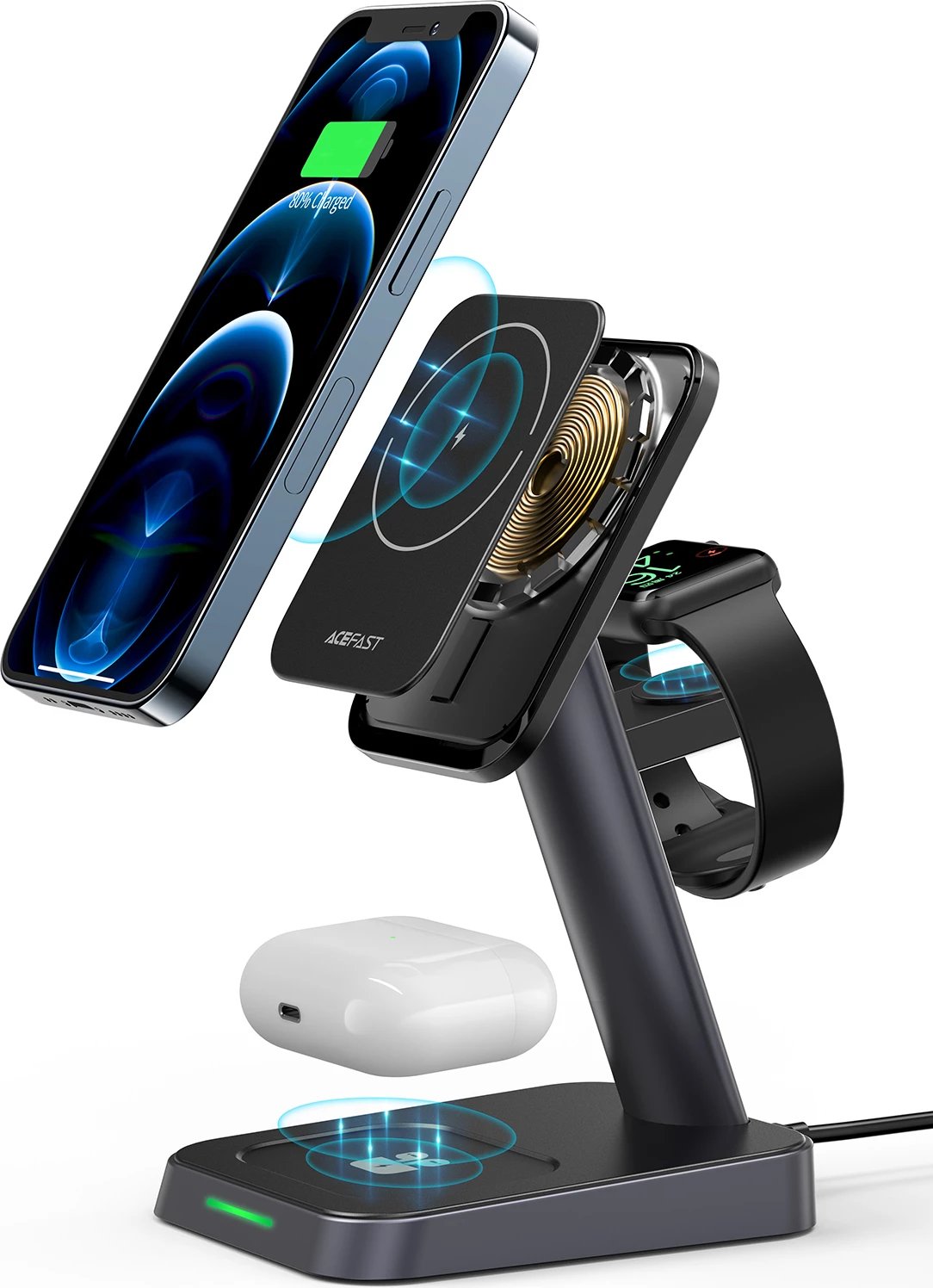 Karikues wireless Acefast E3, 15W, për iPhone me MagSafe, Apple Watch dhe AirPods, i zi