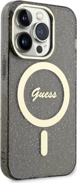 Mbështjellës Guess GUHMP14LHCMCGK për iPhone 14 Pro 6.1", Glitter Gold MagSafe, i zi Mbështjellës Guess GUHMP14LHCMCGK për iPhone 14 Pro 6.1", Glitter Gold MagSafe, i zi