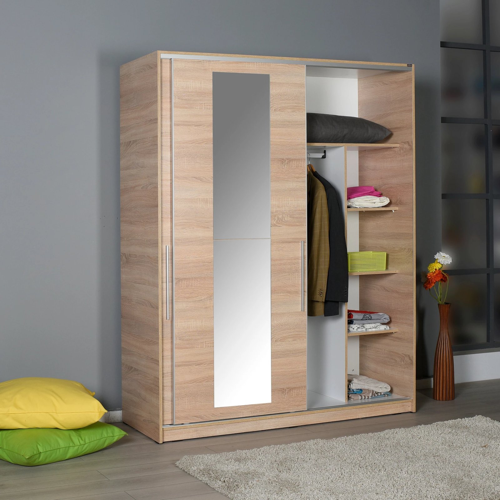 Dollap Hanah Home, SWD-716-SS-3, ngjyrë sonomo, me derë pasqyre, 160x207x60cm