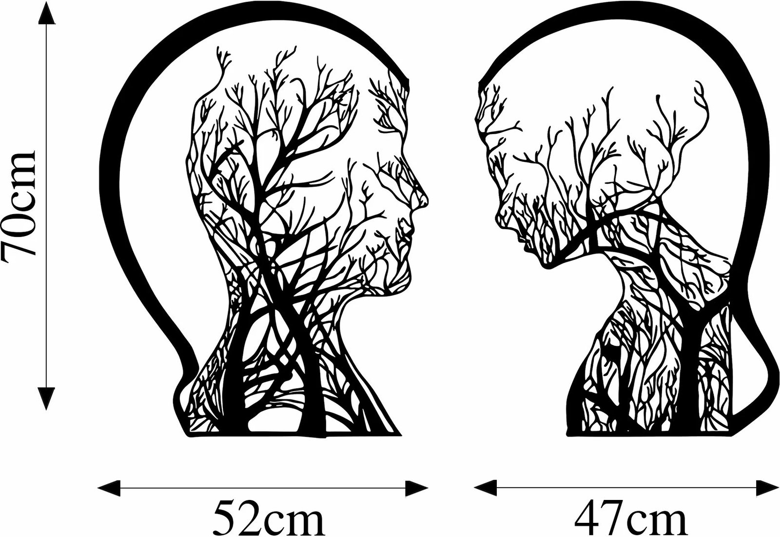 Aksesor dekorativ metalik për mur, dy pjesë, njeri dhe grua, Wallity, ngjyrë e zezë, 52x70cm & 47x70cm