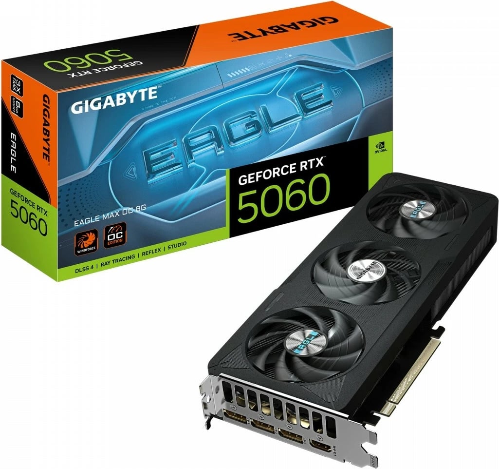 Kartelë grafike Gigabyte GeForce RTX 5060 EAGLE MAX OC 8G, 8 GB DDR7, PCI-E 5.0, e zezë