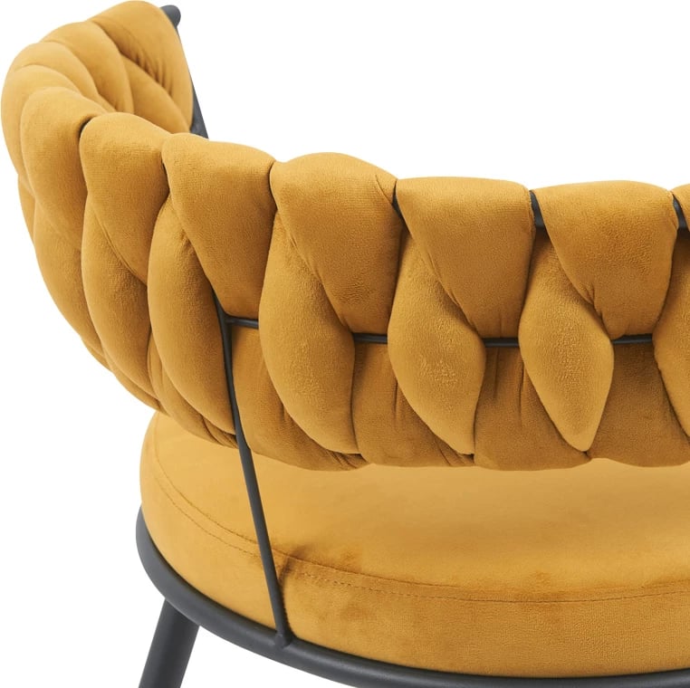 Karrige Alkia, kadife e verdhë, këmbë metalike të zeza, 60x57x68cm