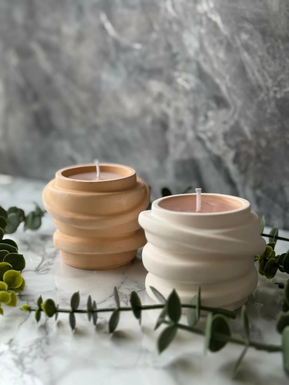 Set qirinjsh prej betoni, 2 copë, ngjyrë e bardhë, Evila Originals, Glamour Candle 6TM