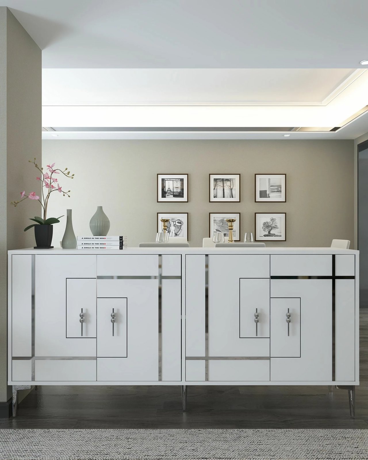 Konsol Skye Decor, e bardhë, argjend