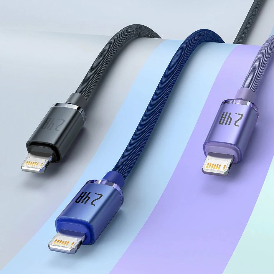 Kabllo karikimi dhe të dhënash Baseus Crystal Shine Series, USB-A në Lightning, 1.2m, 2.4A, vjollcë