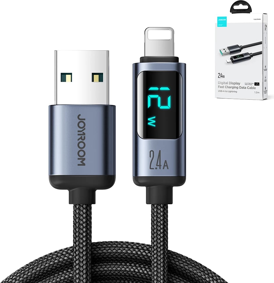 Kabllo Joyroom Prism Series A16, USB-A në Lightning, 1.2m, me ekran LED, e zezë