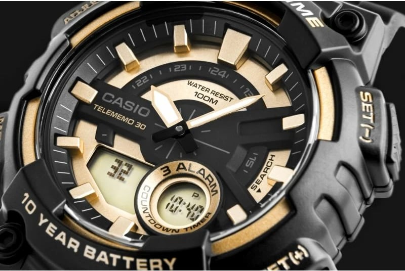 Orë dore për meshkuj CASIO, e zezë