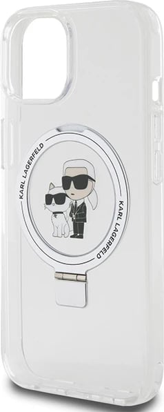 Mbështjellës Karl Lagerfeld KLHMP15SHMRSKCH për iPhone 15/14/13 6.1", me Ring Stand, MagSafe, Bardhë