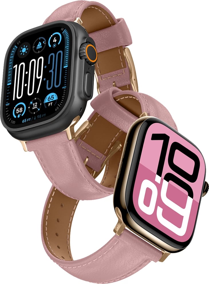 Rrip lëkure për Apple Watch AmazingThing Class Band, 45/46/49 mm, Rozë