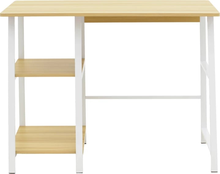 Tavolinë pune Ferje me rafte, MDF natyrale-bardhë, 100x48x75cm