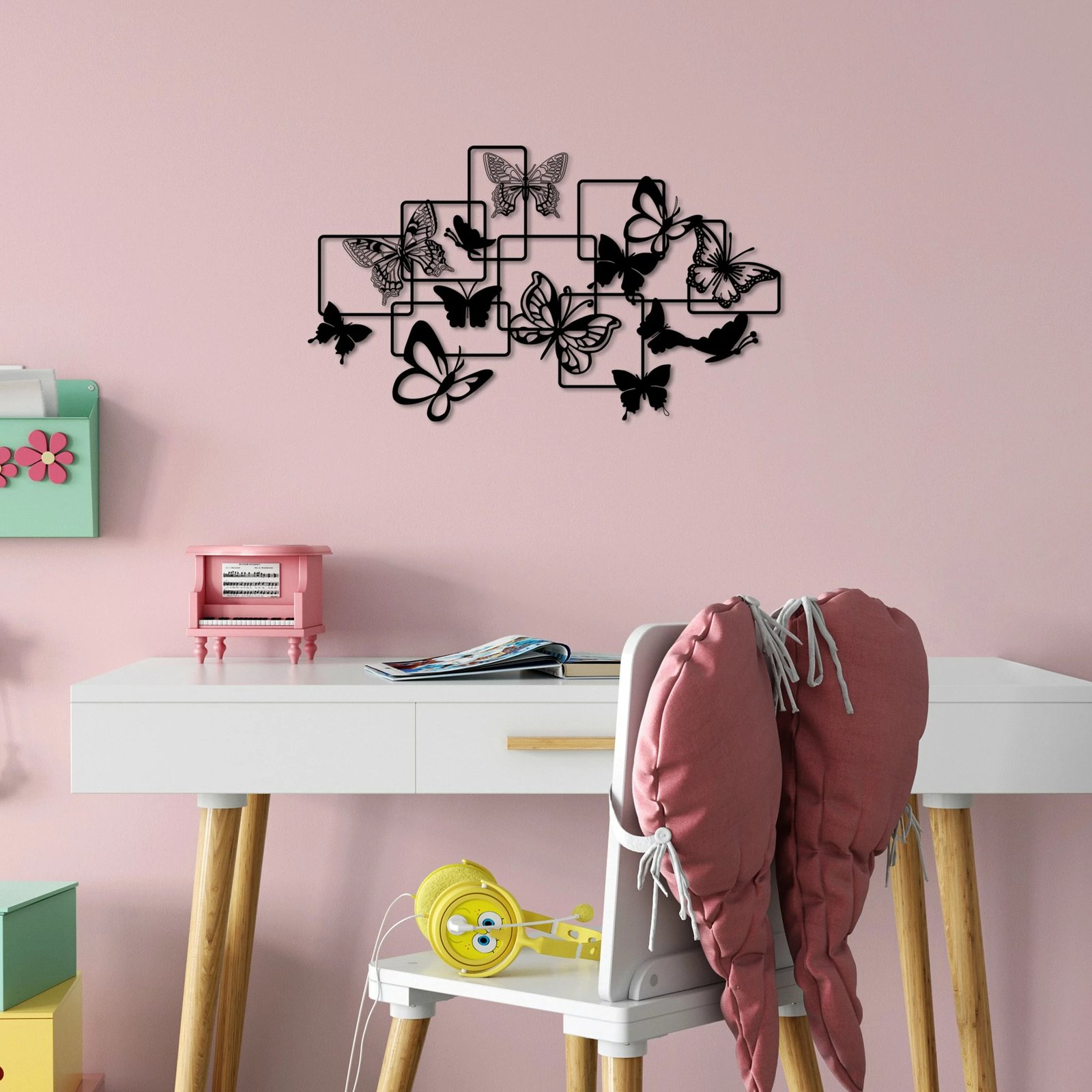 Aksesor dekorativ metalik për mur, flutura, Wallity, M