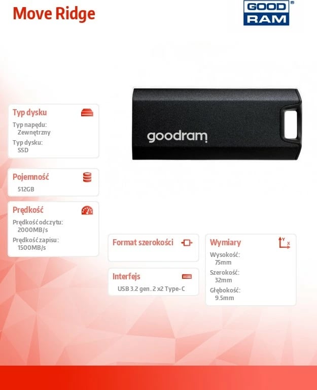 SSD i jashtëm GOODRAM Move Ridge 512GB, USB 3.2, i zi