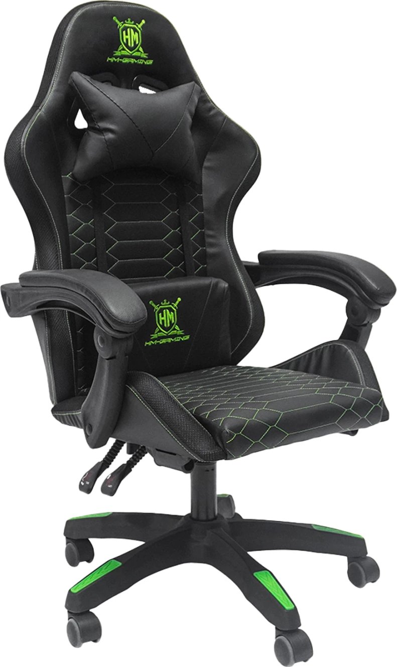 Karrige gaming LOOT FH1204, e zezë-gjelbër, PVC & najlon, 51x49x125H cm