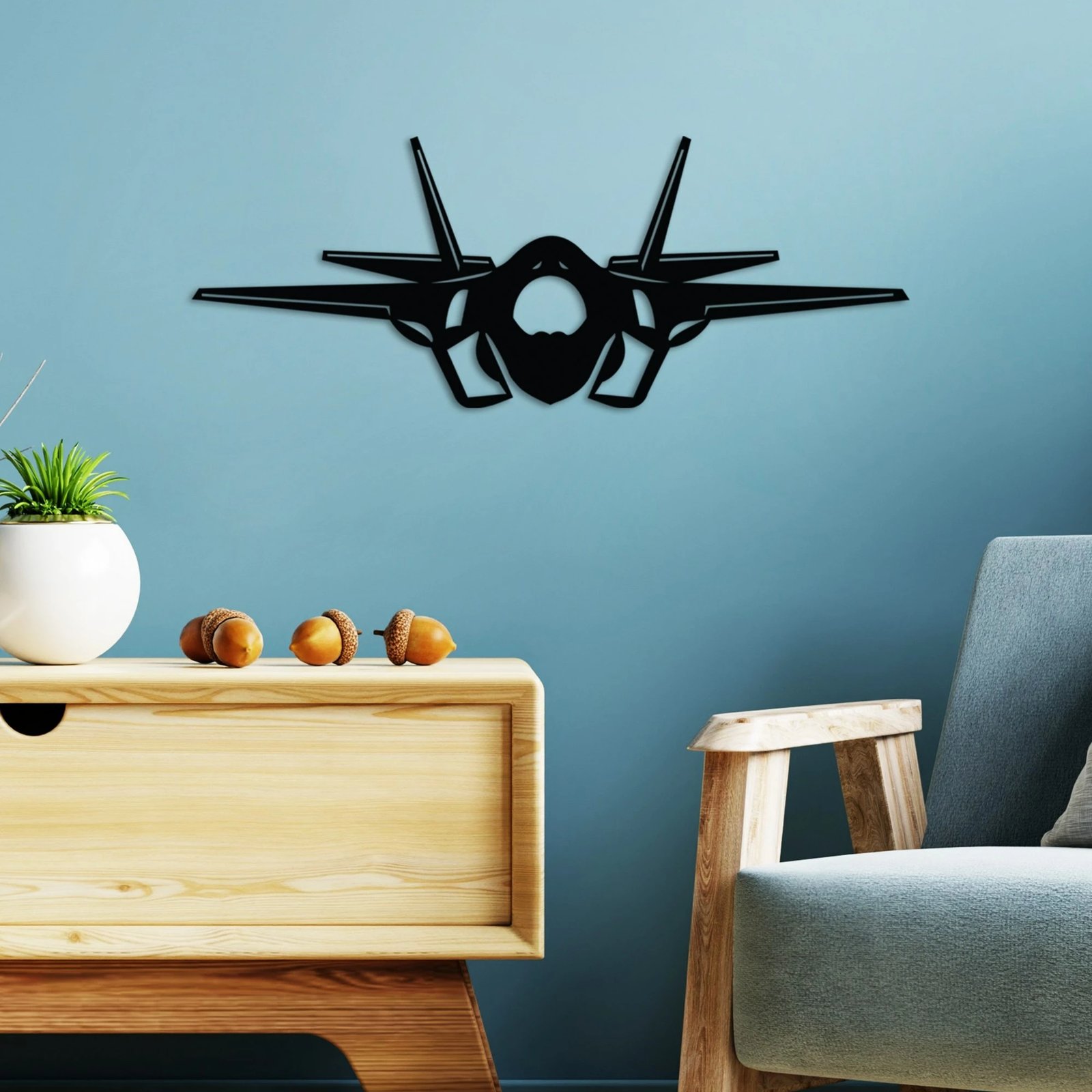 Aksesor dekorativ metalik për mur, formë aeroplani F-35, ngjyrë e zezë